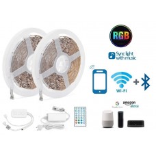 KIT Tira LED 2x10 mts Flexible 24V 2x24W 2x240 Led SMD 5050 IP20 RGB Wifi, para Smartphone y control voz