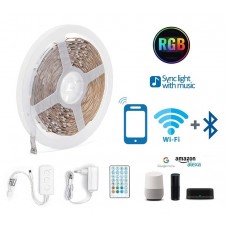 KIT Tira LED 10 mts Flexible 24V 24W 240 Led SMD 5050 IP20 RGB Wifi, para Smartphone y control voz