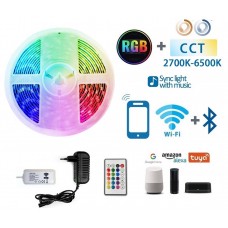 KIT Tira LED 5 mts Flexible 12V 24W 450 Led SMD IP65 RGB+CCT Wifi, para Smartphone y control voz