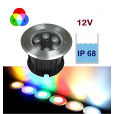 Foco LED exterior IP68 empotrar 6W 12V RGB, Ø100x76mm 