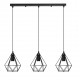 Lámpara Colgante Vintage estructura metálica Negra Diamante con 3 p/lampara E27 con cable y florón lineal